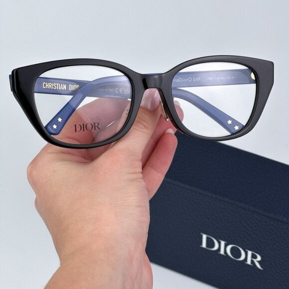 Dior LAPARISIENNEDIORO S4F 1000 BRAND NEW Eyeglasses Shiny Black Blue Women Geom - Picture 1 of 10